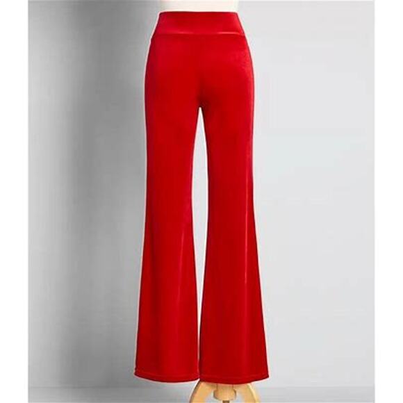 ModCloth Loving The Luxe Life Wide Leg Pants Red Stretch Velour Small NWT - Picture 2 of 6